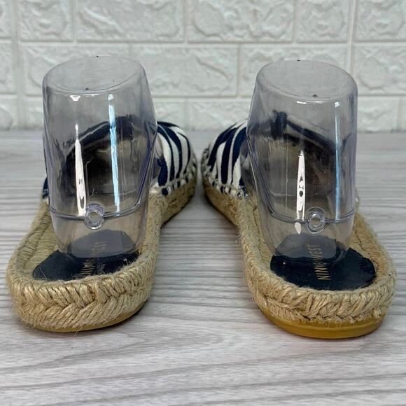 Nine West Slide Sandals SZ 10B Flat Espadrille Slip On Black White Striped Open - Picture 7 of 9